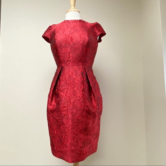Carmen Marc Valvo Jacquard Red Dress Size 2 - Picture 1 of 5